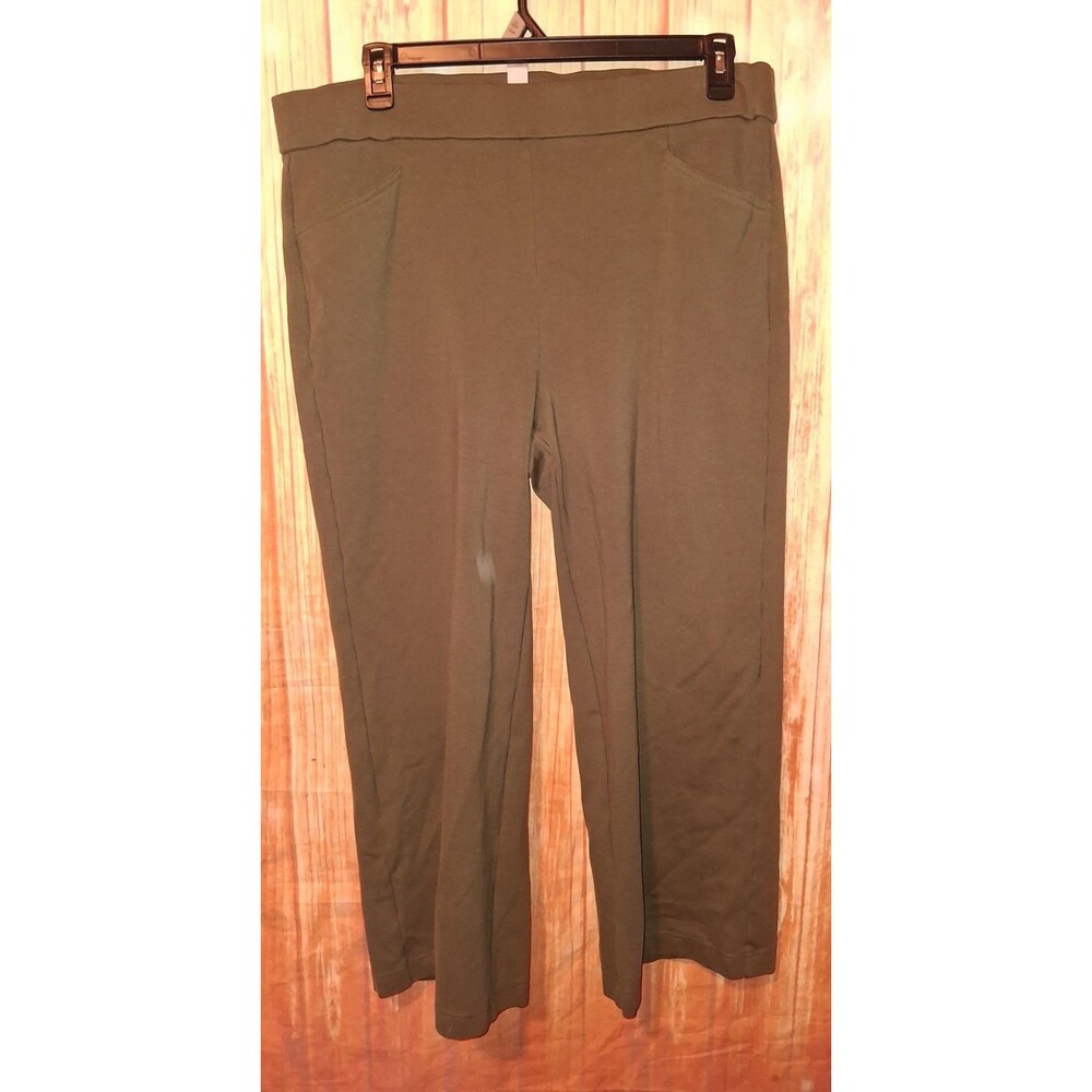 Chicos Olive Pull-on Straight Leg Pants Sz 3 (XL)